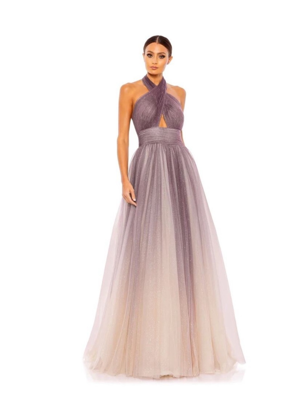 Mac Duggal 20376 Charcoal Ombre Glitter Halter Neck Ballgown Size 6 NEW